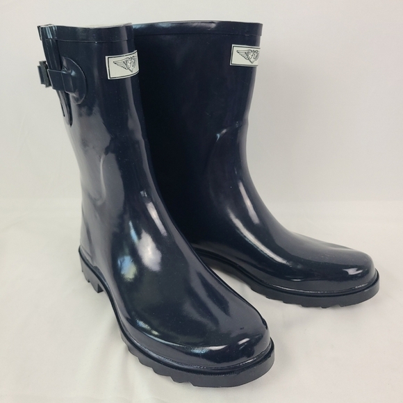 NEW Forever Young Women's Blue Rubber Rain Boots Mid-Calf 11" Pull-On Waterproof - Picture 3 of 9